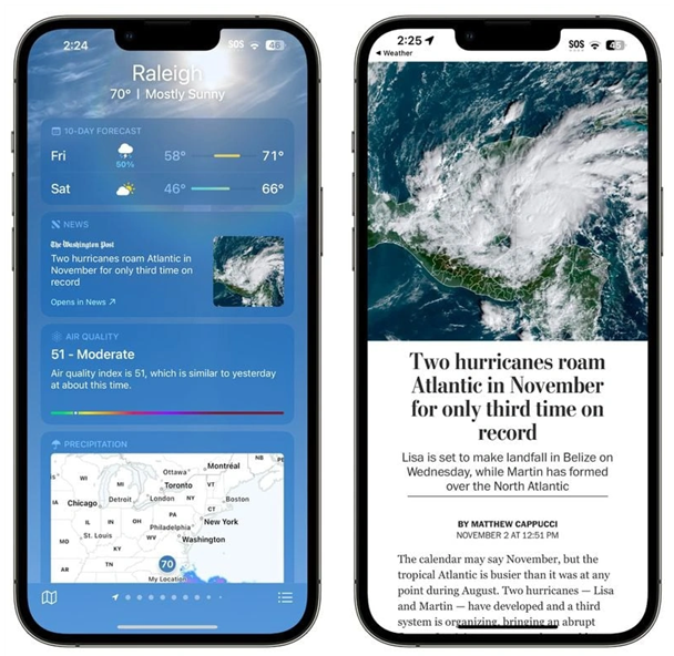 新津苹果14维修分享iPhone 14手机如何看天气时顺带看新闻 